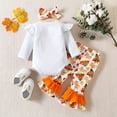 thumbnail image 3 of Younger Tree Baby Girl Thanksgiving Clothes Outfits Turkey Print Long Sleeve Romper Pants Headband 3pcs Set,12-18M, 3 of 8