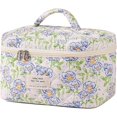 thumbnail image 1 of HELIAHO Quilted Cosmetic Case Foldable Travel Pouch Retro Floral Print Light Green Large CJ911-23237, 1 of 4