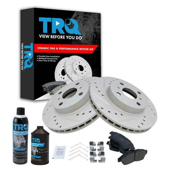 TRQ Performance Coated Brake Rotor & Ceramic Pad Front Kit w/Chemicals BKA18211 Fits select: 1993-1997 TOYOTA COROLLA, 1993-1997 GEO PRIZM