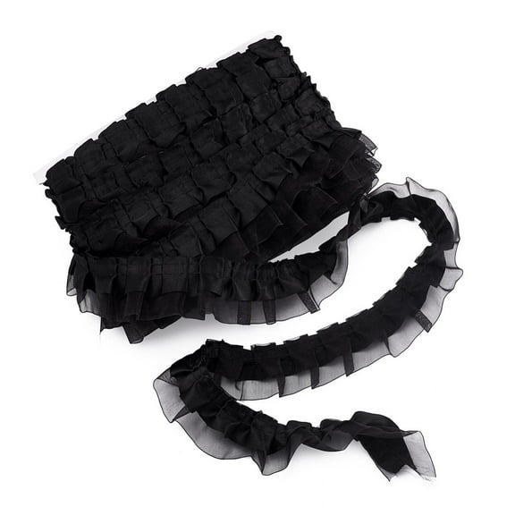 1 Card 2-Layer Pleated Satin Organza Ribbons Black 1-5/8 inch(40mm) 21.8yards/card