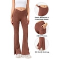 thumbnail image 4 of Hanerdun Womens Flare Yoga Pants Workout Leggings High Waist Slit Hem Bootcut Bottoms Activewear Brown M, 4 of 10