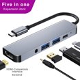 thumbnail image 3 of Type-C HUB DIPTOR USB-C CARGA RÁPIDA 3.5mm Puertos Adaptador de expansión Accesorios para computadora Oficina doméstica 5-en 1 Inevent EL005670-00B, 3 of 7