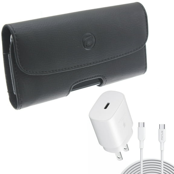 For Google Pixel 6a - Case Belt Clip w 25W Fast Home Charger, Leather Holster Cover, PD Type-C 10ft USB-C Cable Quick for Google Pixel 6a Phones