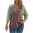 thumbnail image 2 of Fanxing Raglan Sleeve Tops for Women 3/4 Sleeve T Shirts Casual Baseball Tees Loose Fit Round Tunic Blouse Green,M, 2 of 8