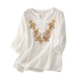 thumbnail image 2 of ICHUANYI Clearance Womens Printing Casual Loose Fashion T-ShirtFive Cent Sleeve Button Tops Cotton And Linen Blouse(White, L) ICHUANYI WER2023081002477, 2 of 7