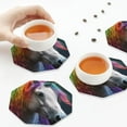 thumbnail image 7 of Fuzoiu Colorful Haired White Horse Print Leather Coasters Set,Drink Coasters Set of 6,for Tabletop Protection, Durable PVC Coasters,Home Décor and Housewarming Gift,Octagon, 7 of 7
