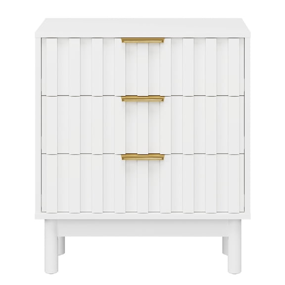 FUNA 3 Drawer Dresser Fluted Panel Chest of Drawers White