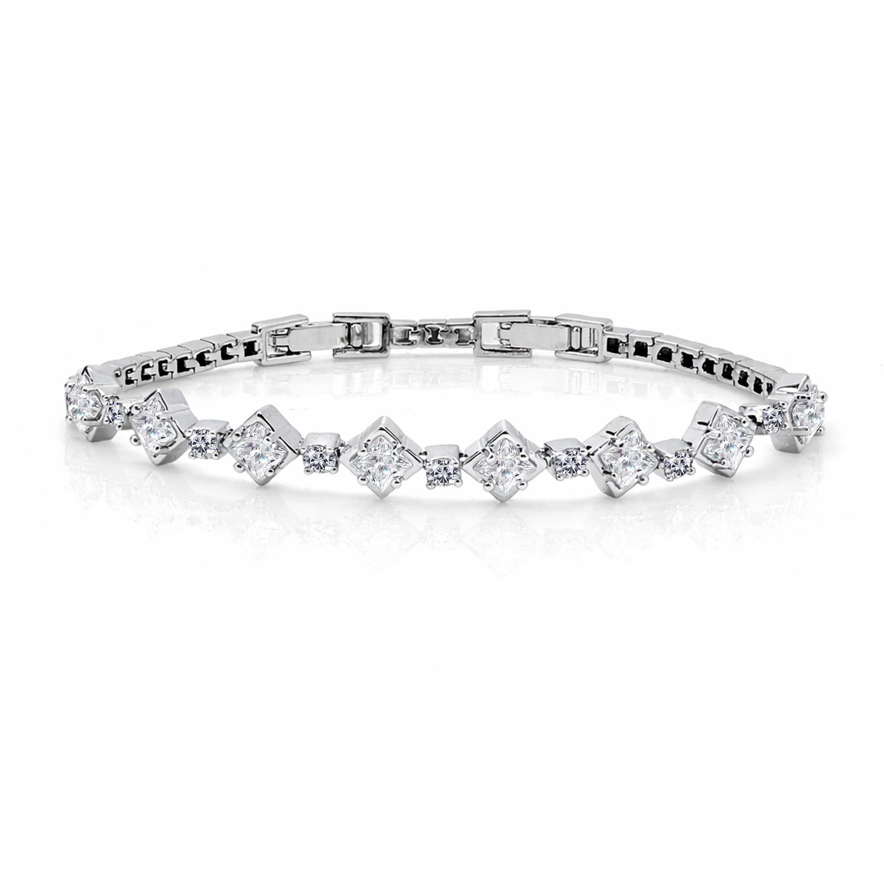 JeenMata 4.5 Carat Round Lab Grown Diamond & Motif Moissanite Bracelet – Elegant Floral Design in 18K White Gold Plating for Women