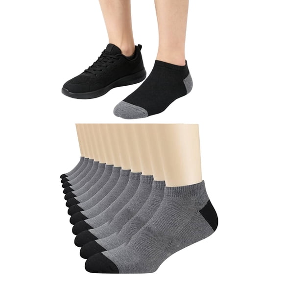 12 Pack Gray Ankle Socks Mens Cushioned Cotton Blend Low Cut Breathable Casual Socks