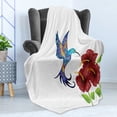 thumbnail image 4 of Hummingbird Soft Flannel Fleece Throw Blanket, Hummingbird in Flower Garden Fantasy Tails Wings Imaginativertwork, Cozy Plush for Indoor and Outdoor Use, 50" x 70", Burgundy Green, by Ambesonne, 4 of 5