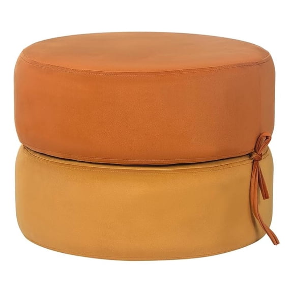 Floor Pouf Ottoman with Double Layer Stackable, Modern Round Foot Rest Pouf for Bedroom, Ottomans for Living Room, Orange