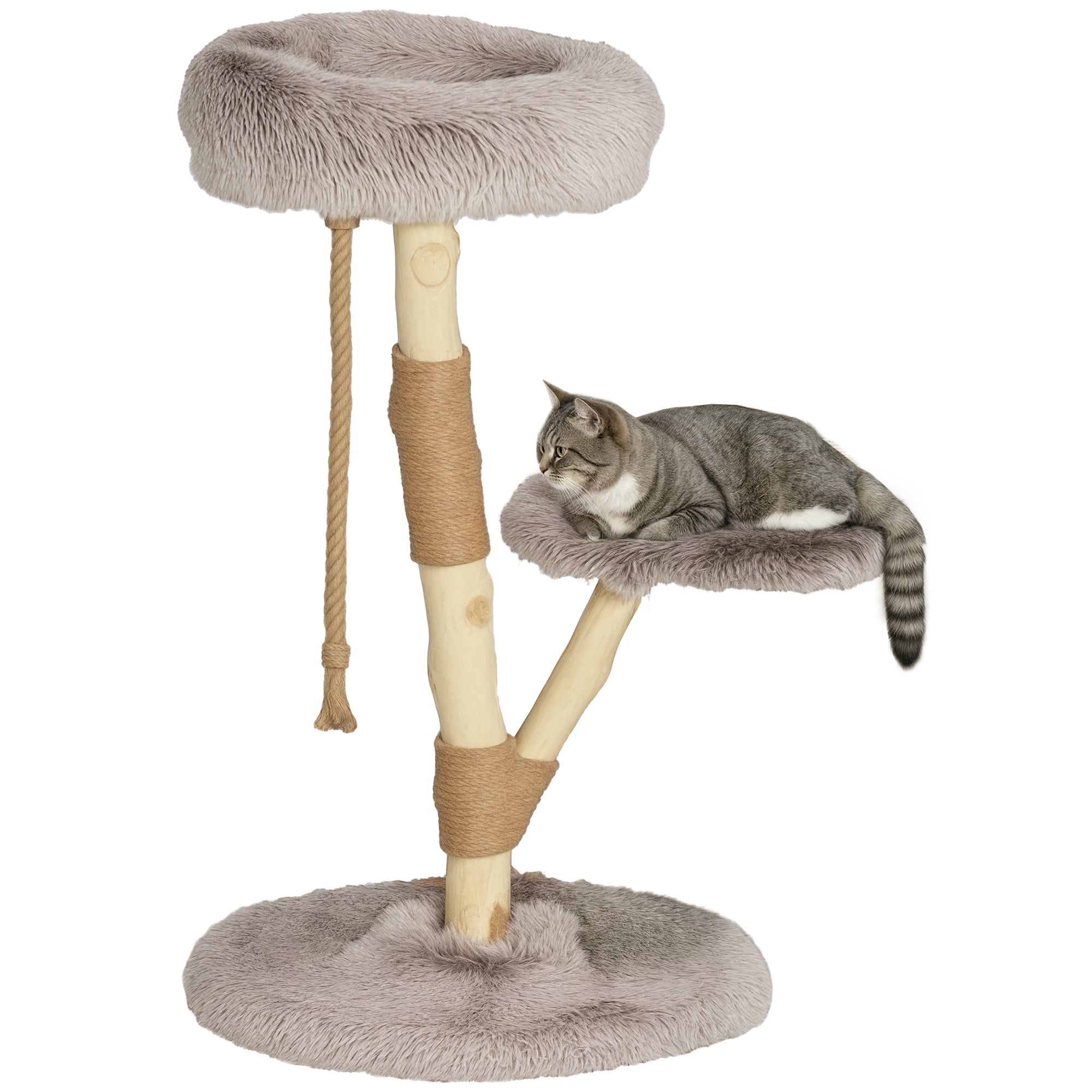 PawHut 35 Inch Moden Cat Tree Tower with Wooden Scratching Post, Brown