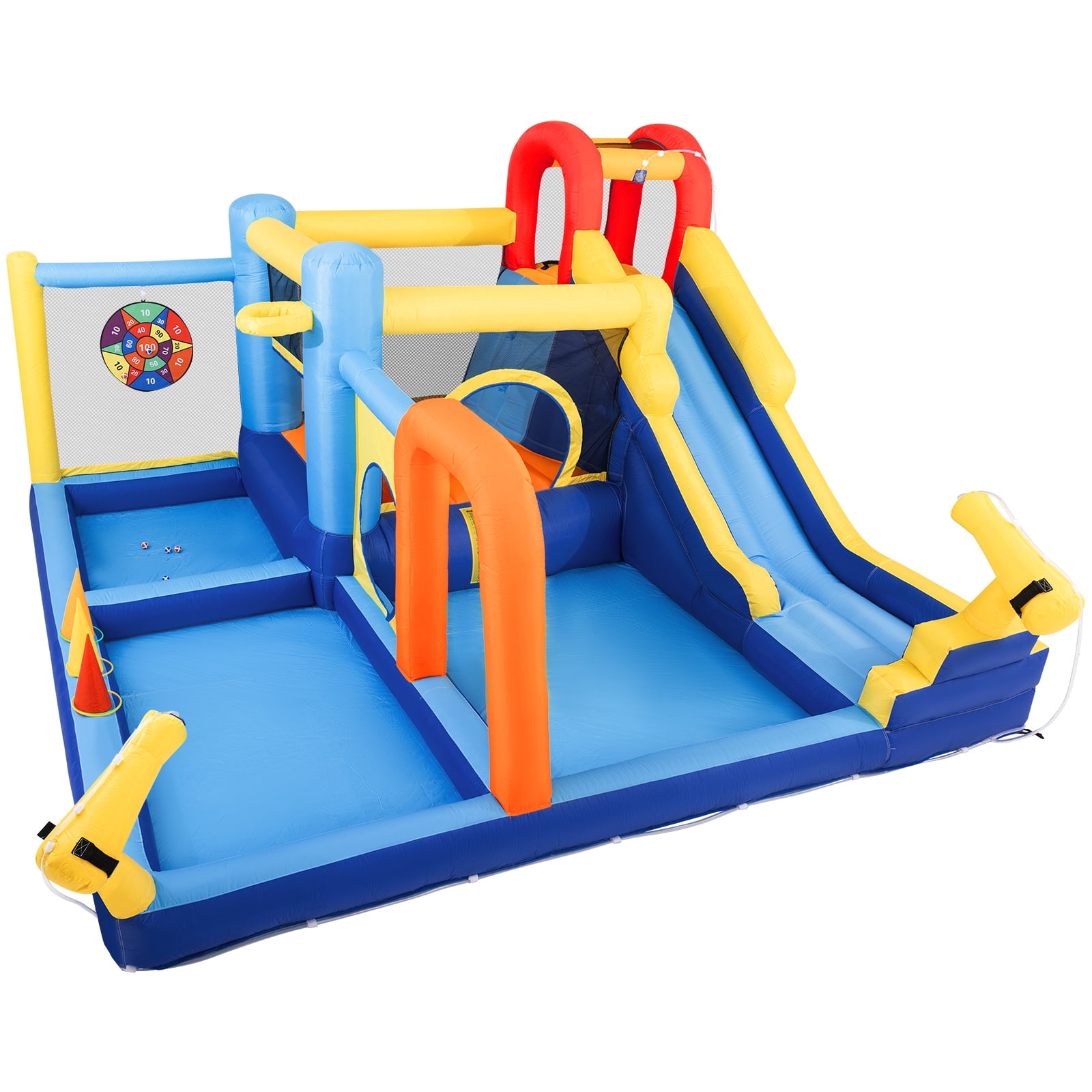 COSVALVE Kids Inflatable Water Slide Bounce House Jumping Climbing Playhouse with Splash Pool,Basketball Hoop,Water Cannons,550W Air Blower Indoor/Outdoor