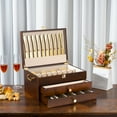 thumbnail image 4 of Silverware Storage Box, 3-Layer Flatware Storage Case with Drawer, Wooden Silverware Chest with Handle and Linen Liner for Storing Fine Flatware and Utensils (Walnut), 4 of 7