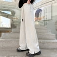thumbnail image 2 of SJLDQY Girls Wide Leg Pants Casual Elastic Waist Drawstring Baggy Pants for Girls Split Hem Solid Color Straight Leg Trousers with Pockets, 2 of 3