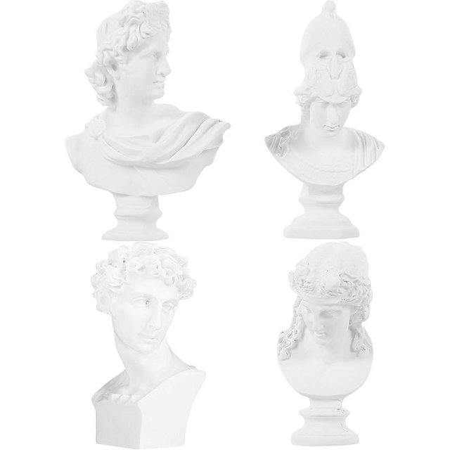 4Pcs Greek Bust Statues Mini Resin Plaster Bust Sculpture Art Crafts Home Office Decor