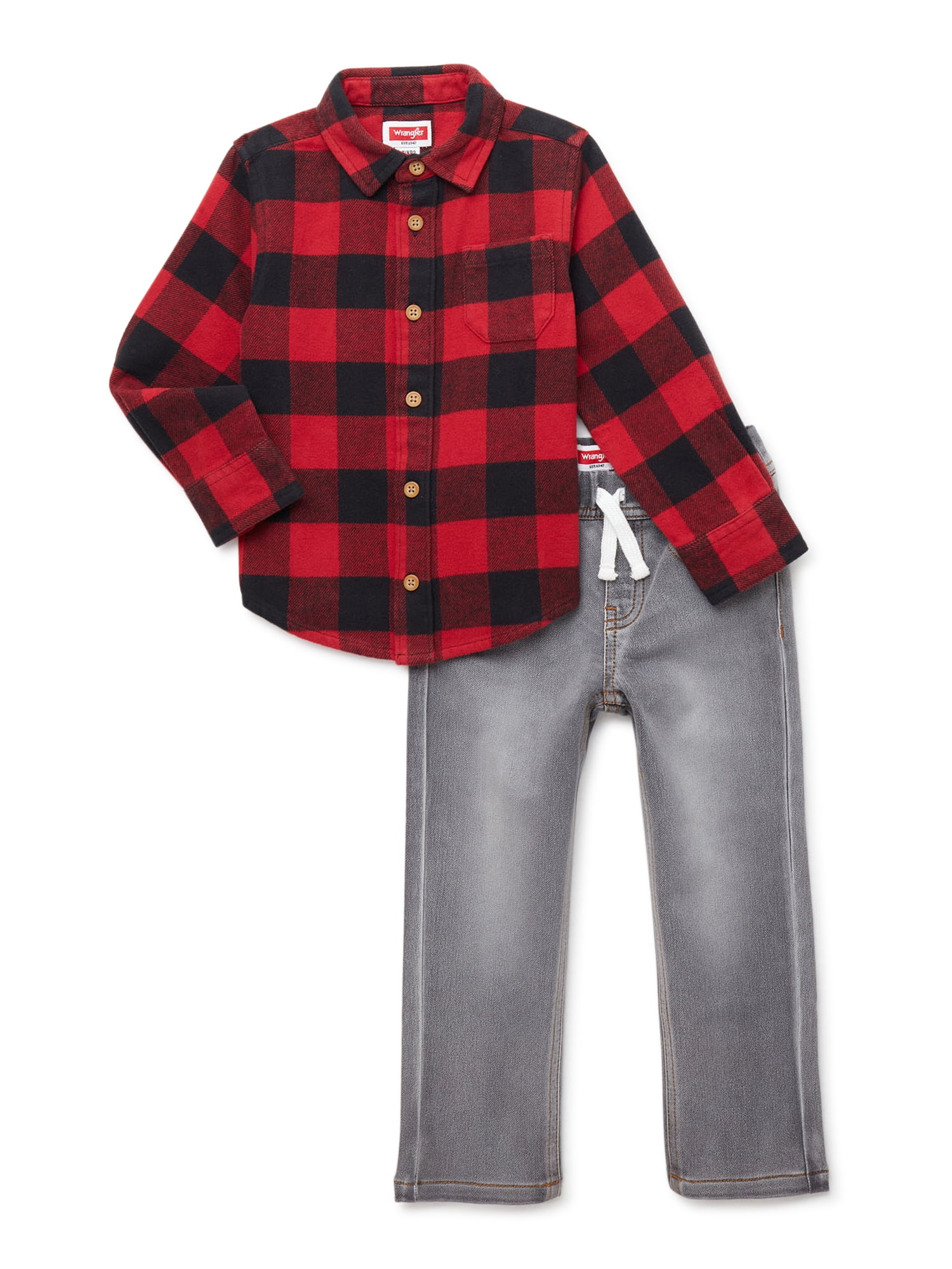Wrangler Toddler Boy Long Sleeve Shirt and Pant Set, Sizes 2T5T