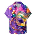 thumbnail image 3 of BiZtdJrK Mardi Gras Shirt for Men, Fashion Mask Print Button Up Cuban Shirts Casual Lapel Tropical Shirt Big and Tall Vacation Beach Tops Multicolor M, 3 of 6