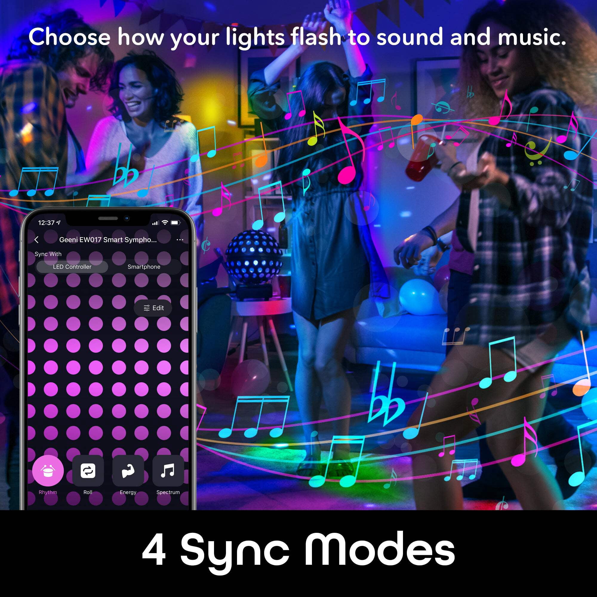Geeni Prisma Symphony Smart LED Strip Lights, RGBIC with App Remote Control and Music Sync, 16.4 ft