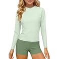 thumbnail image 2 of FSYBOA Girls Rash Guard Swimsuits, Long Sleeves Holiday Quick Dry 2 Piece Kids Bathing Suit Swimwear Mint Green Size 13-14T, 2 of 7