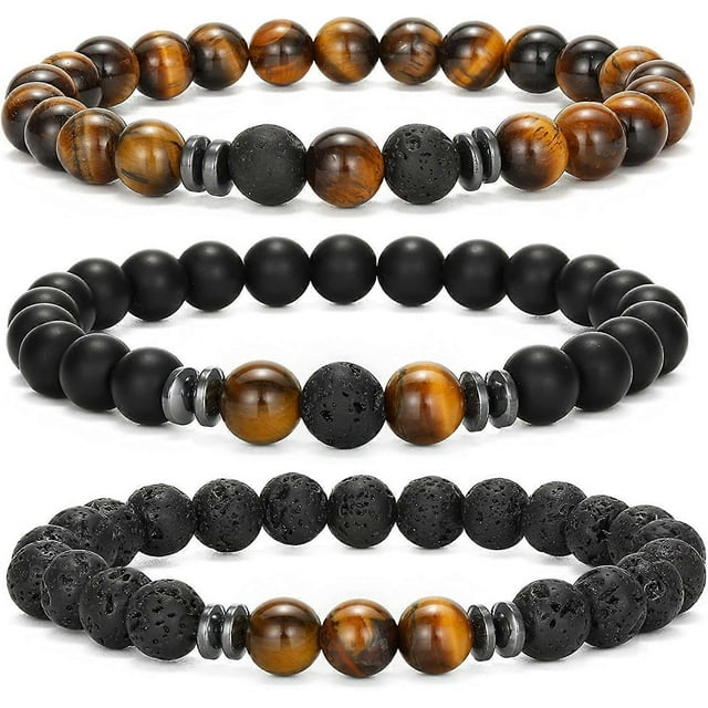Mens Beaded Bracelets Matte Lava Rock Volcanic Stone Beads for Women Stretch Bracelet Fashion Jewelry Tiger Eye -
