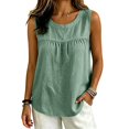 thumbnail image 2 of Summer Linen Tank Top for Women 2026 Cotton Sleeveless Crewneck Shirt Casual Loose Business Lightweight Breathable Office Daily Wear Tops by Gbobgt Green 3XL, 2 of 6