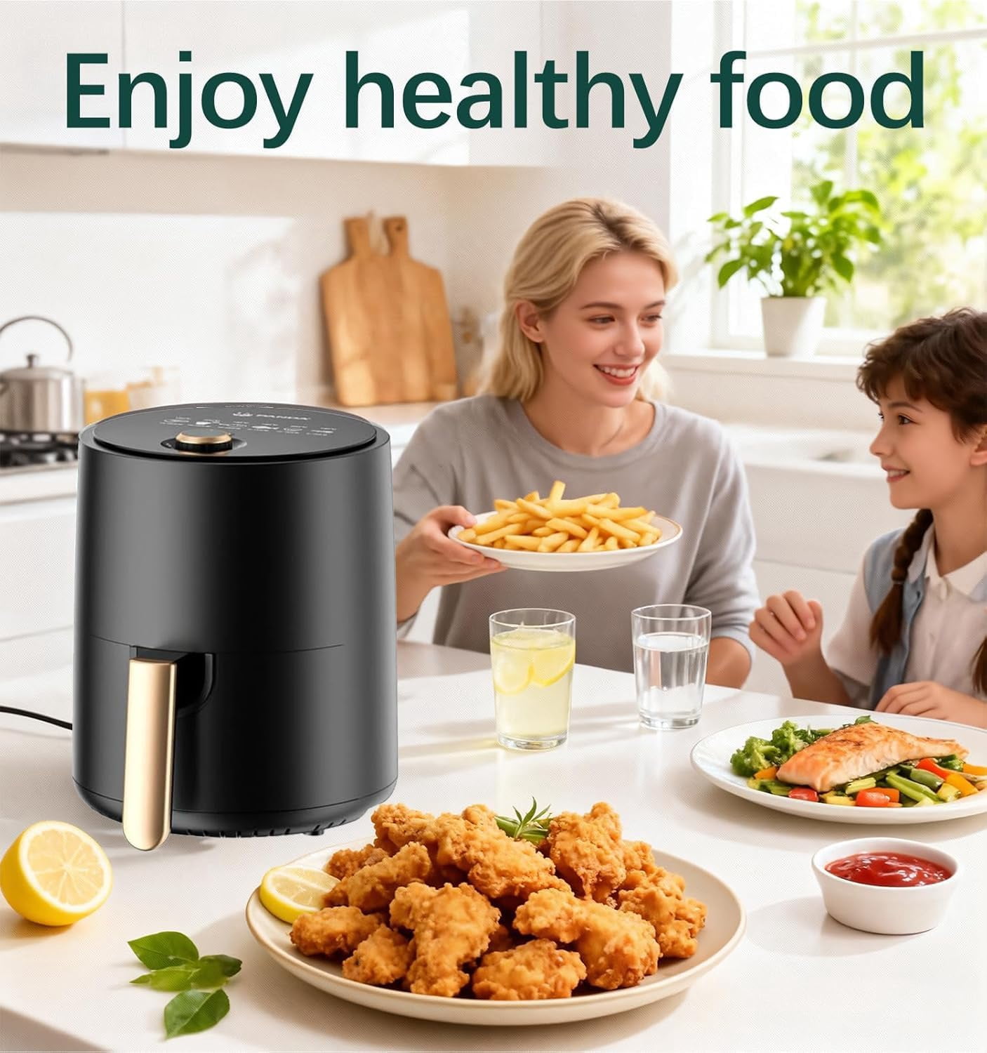 Compact Air Fryer with Rapid Air Circulation Technology, Nonstick Basket for Healthy Low-Oil Cooking, Auto Shut-Off, Black
