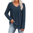 thumbnail image 2 of Diufon Womens Sweaters Plus Size Fall Casual Solid Color Pullover Tops Fashion V Neck Pleated Long Sleeve Tops, 2 of 10