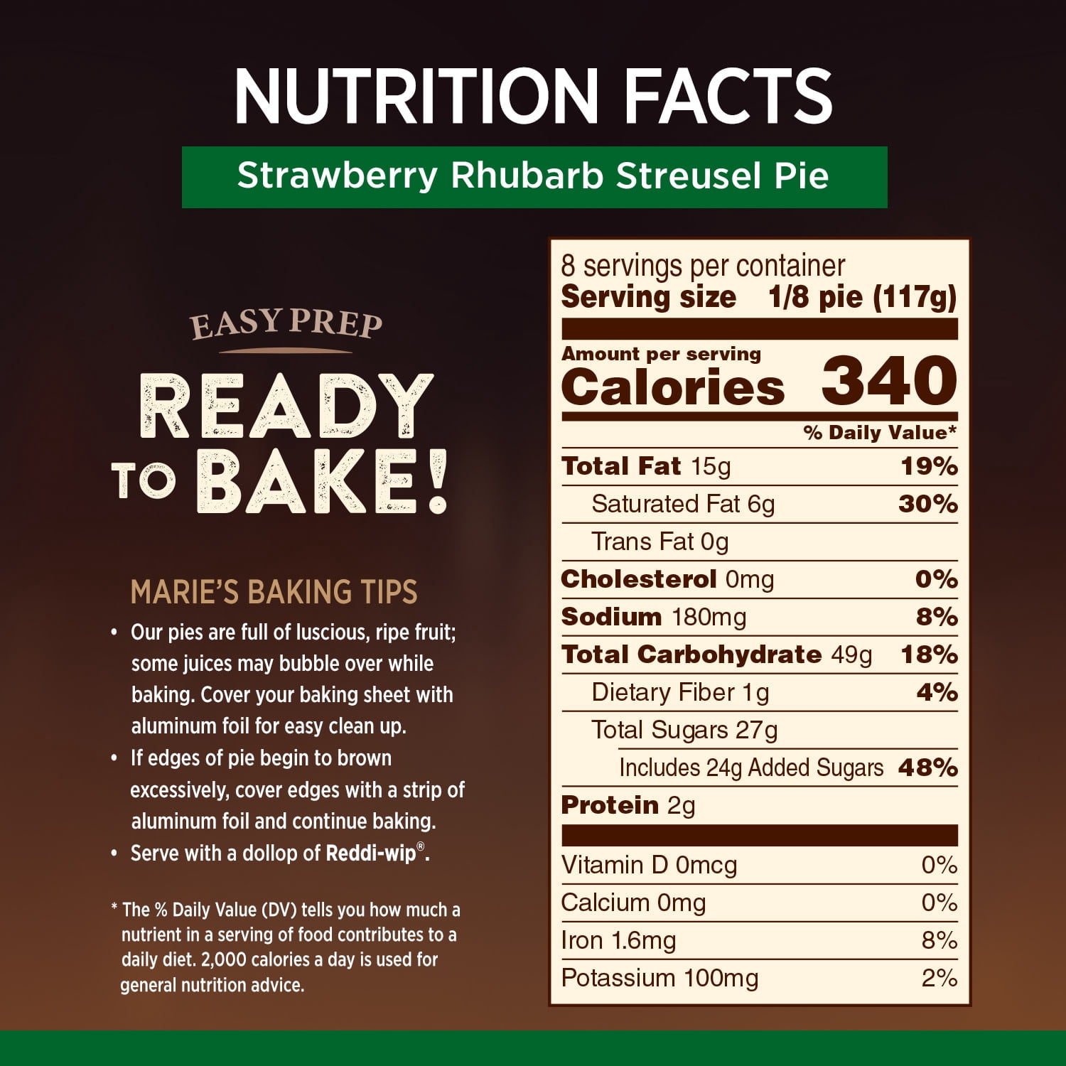 Marie Callender's Strawberry Rhubarb Streusel Pie, Ready to Bake Frozen Dessert, 33 oz.