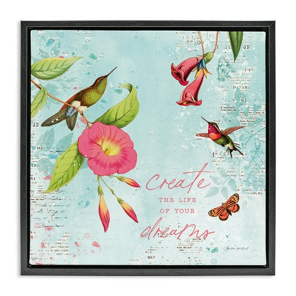 Stupell Industries Life Of Your Dreams Animals Painting Black Floater Framed Canvas Art Print Wall Art, 18 x 18