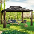 thumbnail image 2 of Furmax 10' x 13' Hardtop Gazebo, Black Polycarbonate Roof Aluminum Frame Netting & Curtains, 2 of 7