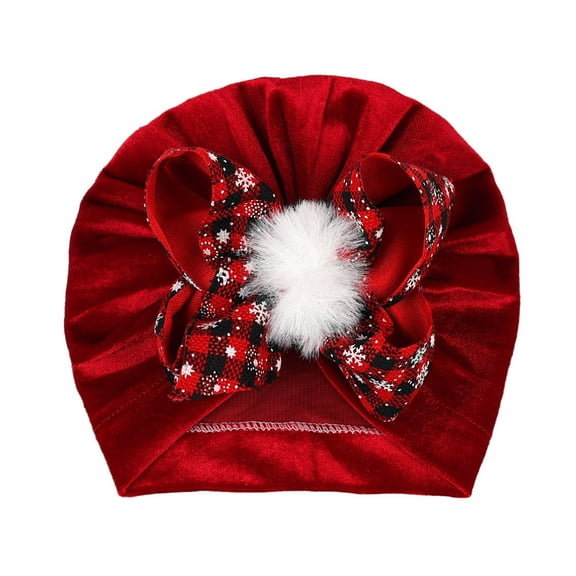 HSHMT Women's Winter Christmas Bow Pom-Pom Bohemian Turban Hat Soft Polyester-Spandex Blend Red hat One Size