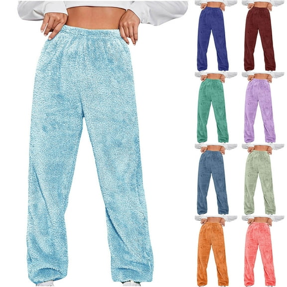 Feancey Fleece Pajama Bottoms for Women Cozy Soft Fuzzy Sweatpants Winter Plush Warm Pj Pants High Waisted Casual Lounge Trousers Army Green S