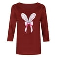 thumbnail image 6 of Fartey Happy Easter Shirts for Women Trendy Cute Bunny Graphic Tees Slim Fit 3/4 Sleeve Crew Neck Tunic Tops Plus Size Spring Summer Holiday T Shirts Wine S-5XL, 6 of 6