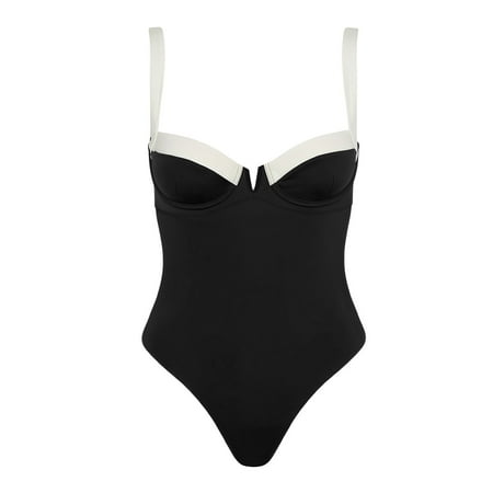 Rigardu Women s One Piece Swimsuits Tummy Control Cutout High Waisted Bathing Suit for Women 2025 Women Swimsuit Bikini Swimwear Beach Women Solid Color Swimsuit Backless Swimwear Jumpsuit Black S