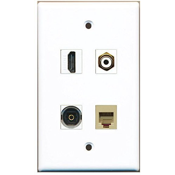 RiteAV - 1 Port HDMI 1 Port RCA White 1 Port Phone RJ11 RJ12 Beige 1 Port Toslink Wall Plate