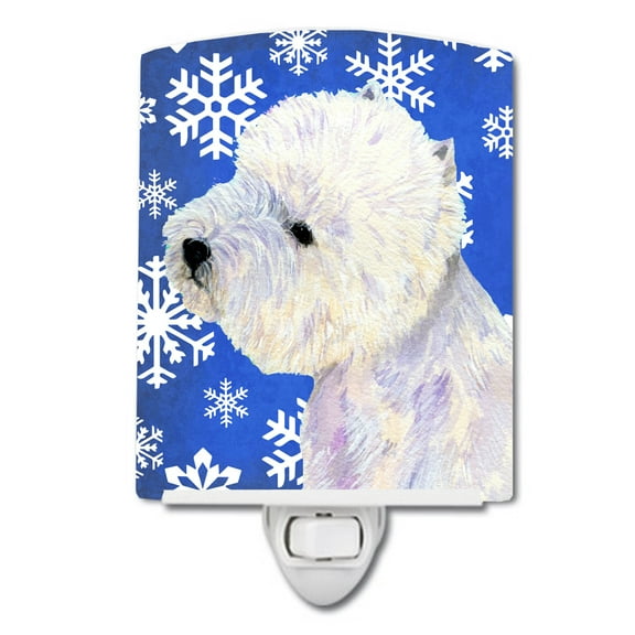 Caroline's Treasures LH9270CNL Westie Winter Snowflakes Holiday Ceramic Night Light, 6x4x3", multicolor