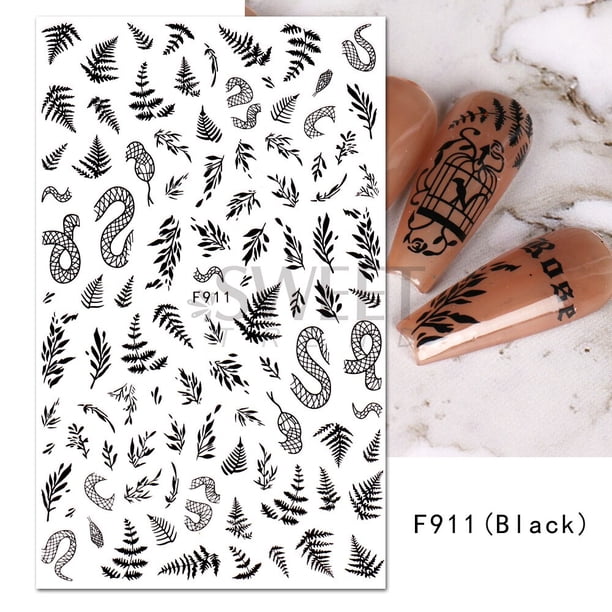 Calcomanías 3D para uñas calcomanías serpiente negra sangre arañazos payaso ojos de Halloween tatuaje diseño deslizante invierno manicura decoración SAF792 Tan Jianjun unisex