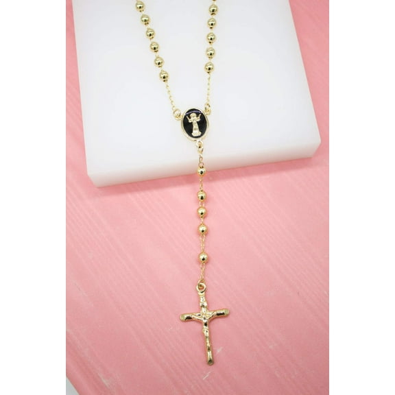 Catholic Gold Bead Rosary With Crucifix Cross And Divino Niño Charm