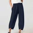 thumbnail image 2 of Generic by Generic Women's Plus Size Linen Cropped Capri Pants, High Waist, Solid, with Pockets, Brown, 1, 2 of 5
