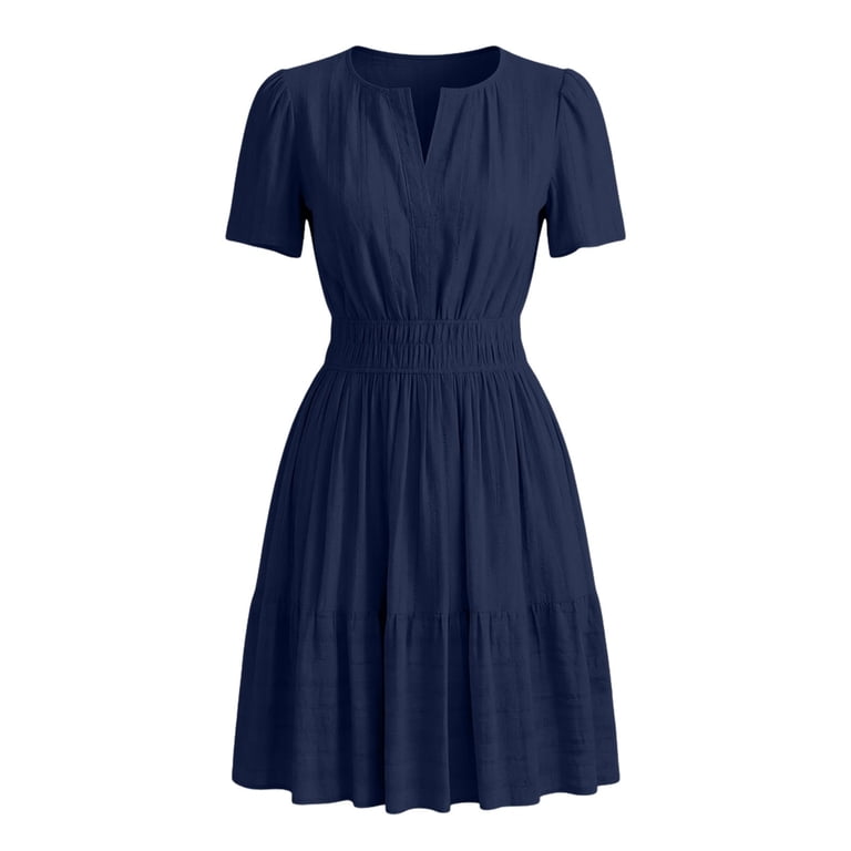 shirred waist a line dress Unir Women’S Everyday Casual V Neck Short Bubble Sleeve Midi Dress, Tiered Flared A-Line Flowy Summer With Pockets, Smooth Effortlessly elegant with a stickers:SellingFast Striped Empire-Waist Midi Dress Color:Other color from color chart