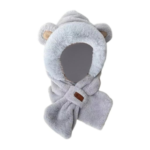 Rongfmy Winter Hat Scarf Set Funny Ear Protection Cap Shawl Wraps Hooded Hat for Cosplay Grey
