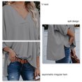 thumbnail image 1 of Blusa de manga larga para mujer Cuello en V Dobladillo irregular Diseño dividido Ajuste holgado Color sólido Top informal Gris XL, 1 of 7