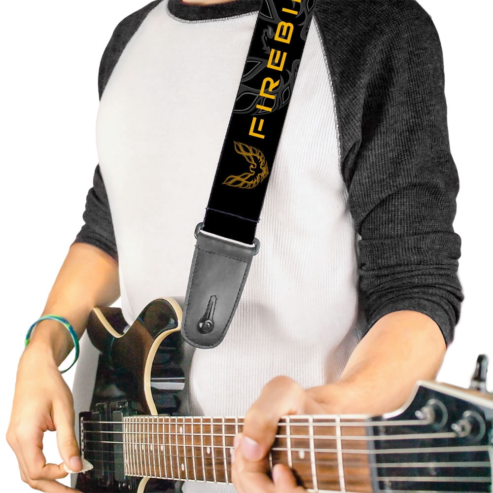 GM General Motors Guitar Strap, Pontiac Firebird Logo Black Grays Golds, 2 Inches Wide