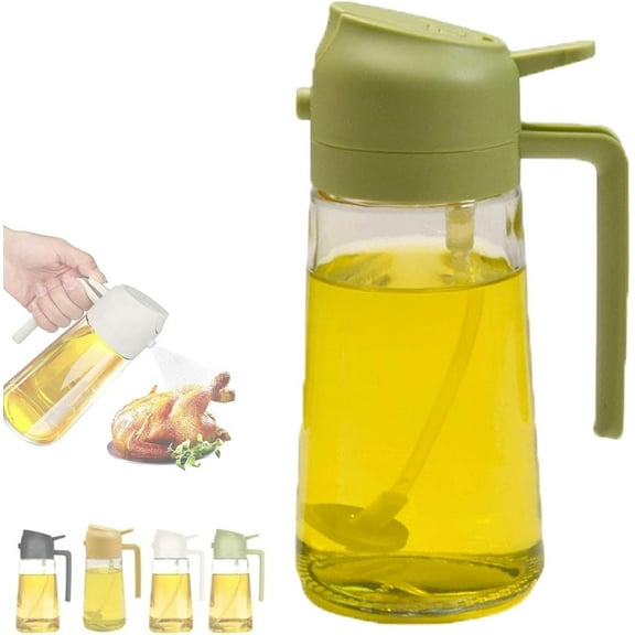 16oz Oil Dispenser Bottle for Kitchen, Oil Sprayer for Cooking, 2 in 1 Olive Oil Dispenser Bottle for Kitchen, 17oz/500ml Premium Glass Oil Bottle (Black)