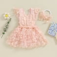 thumbnail image 2 of Bagilaanoe Newborn Baby Lace Romper Dress 3D Flower Fly Sleeve Bodysuit Headband 6M 12M 18M 24M Infant A-line Tulle Princess Dresses, 2 of 8