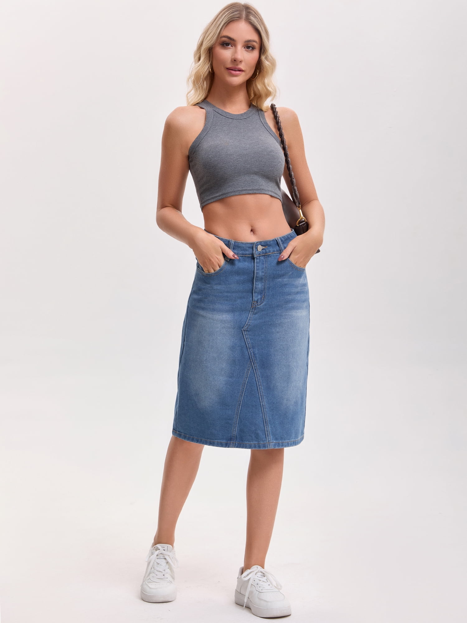 DARING DIVA Women's Durable Denim Skirt A-Line Midi Jean Skirts XX-Large Blue