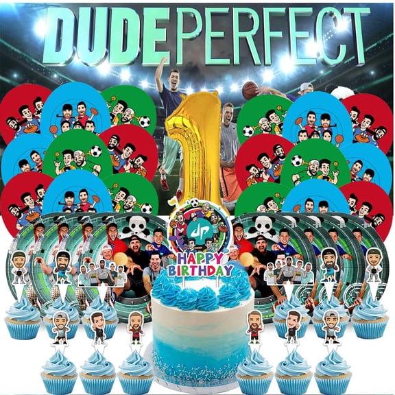 Dude Perfect Balloons Party Supplies 1st Decor Tableware Birthday Cake Topper Decorations Banner Backdrop