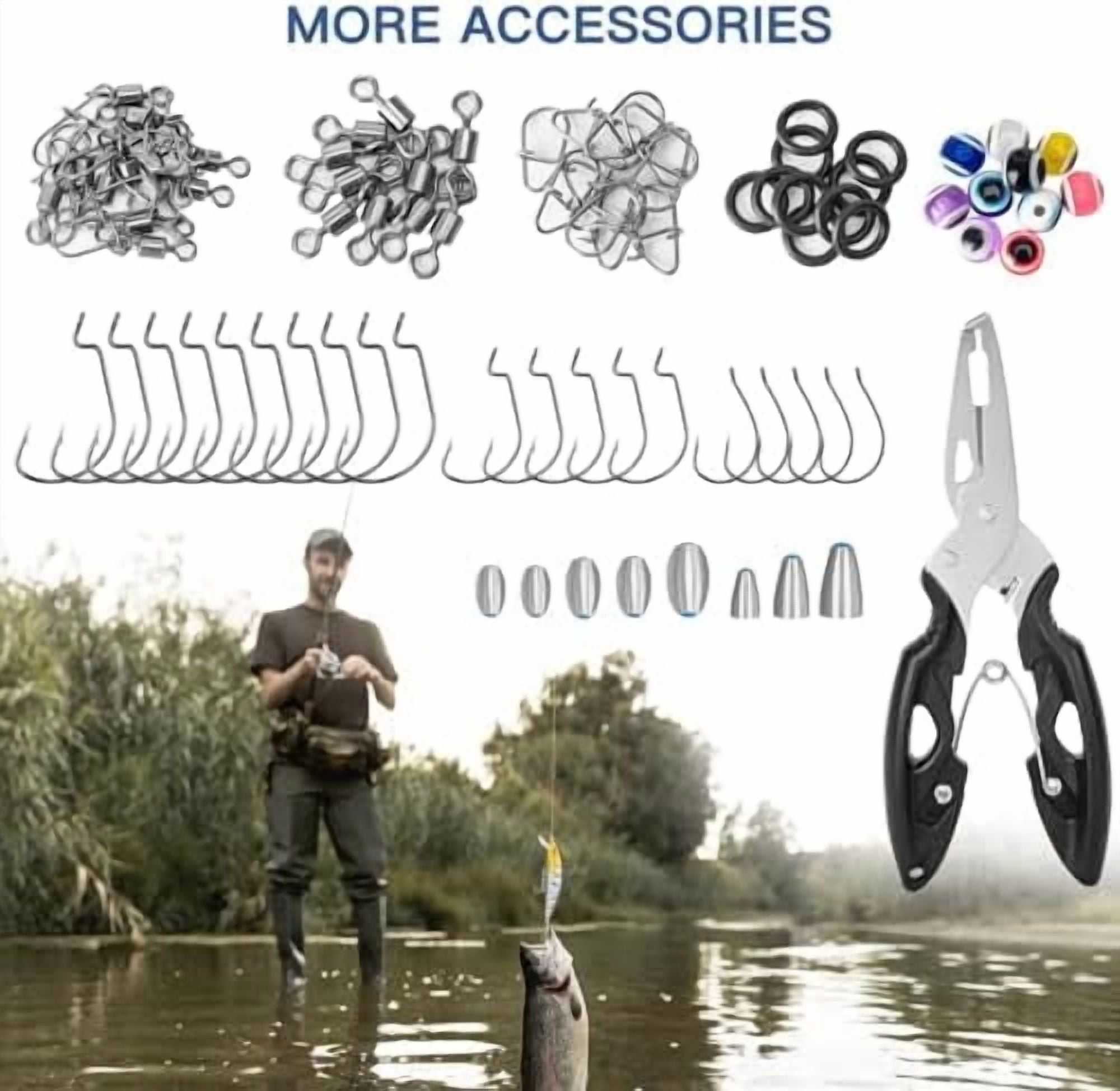 YNGLLC Fishing Lures, Tackle Box with Tackle Included, Crankbaits, Spoon, Hooks, Weights & Other Accessories, Fishing Bait Lure Gear Kit Gifts for Men Bass Freshwater