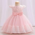 thumbnail image 2 of Jalioing Puffy Dress for 0-3 Years Infant Baby Girl Lace Bow Mesh Dresses Summer Cute Layered Skirt (0-6 Months, Pink), 2 of 9